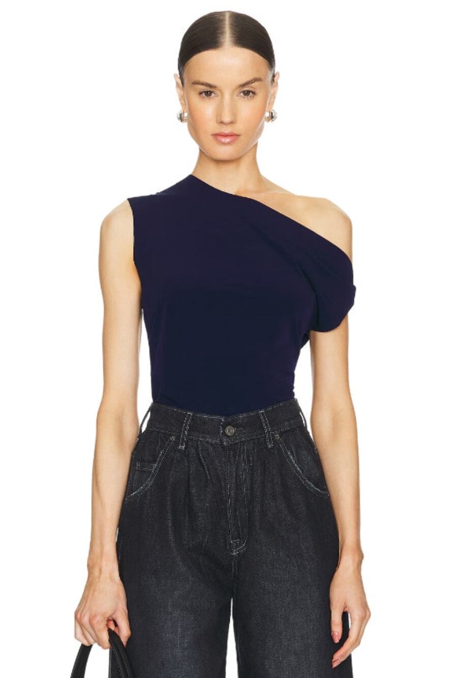 NORMA KAMALI Women's Drop Shoulder Top XS Midnight Navy Blue Jersey Stretch NWT